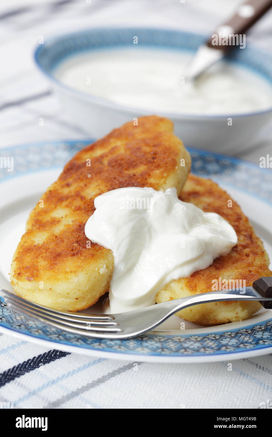 Zrazas, ukrainian potato patties with mushrooms Stock Photo