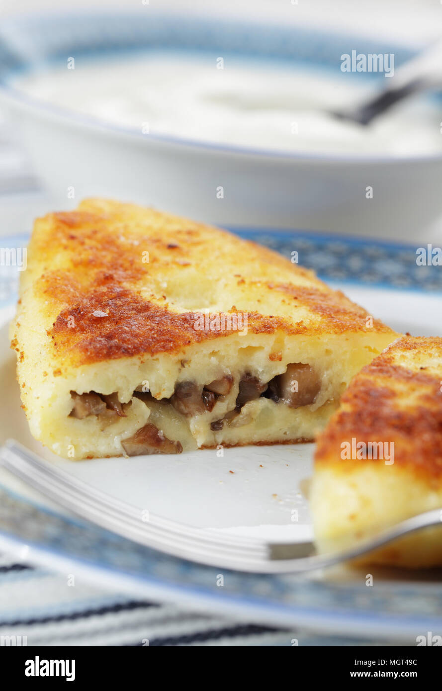 Zraza, ukrainian potato patty stuffed with mushrooms Stock Photo