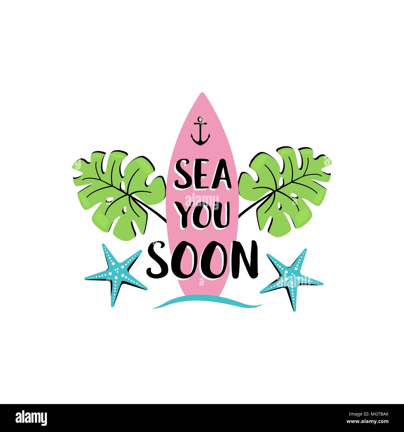sea you soon, creative summer inscription badge for your design Stock Vector