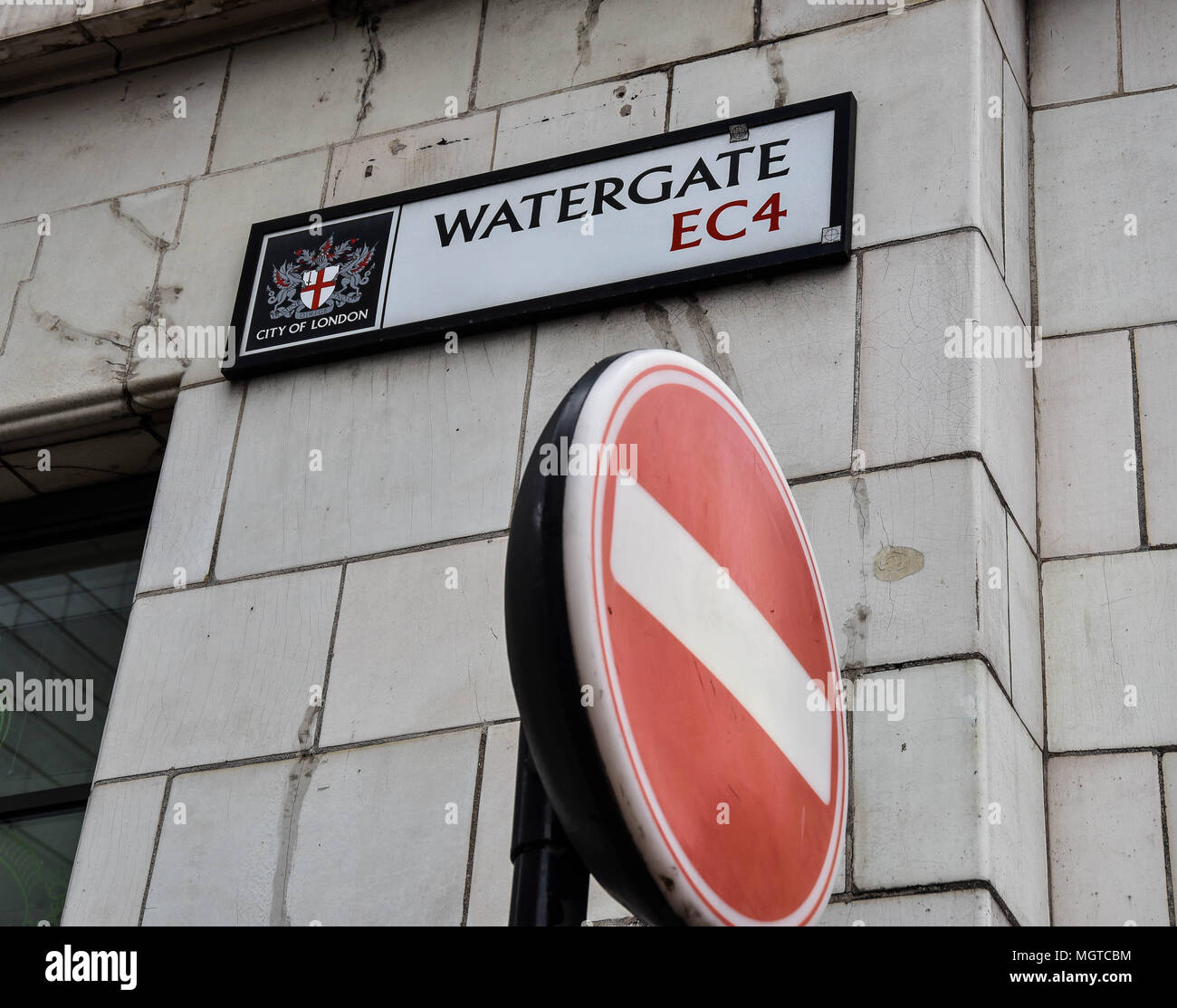 street sign of watergate, london with stop sign Stock Photo