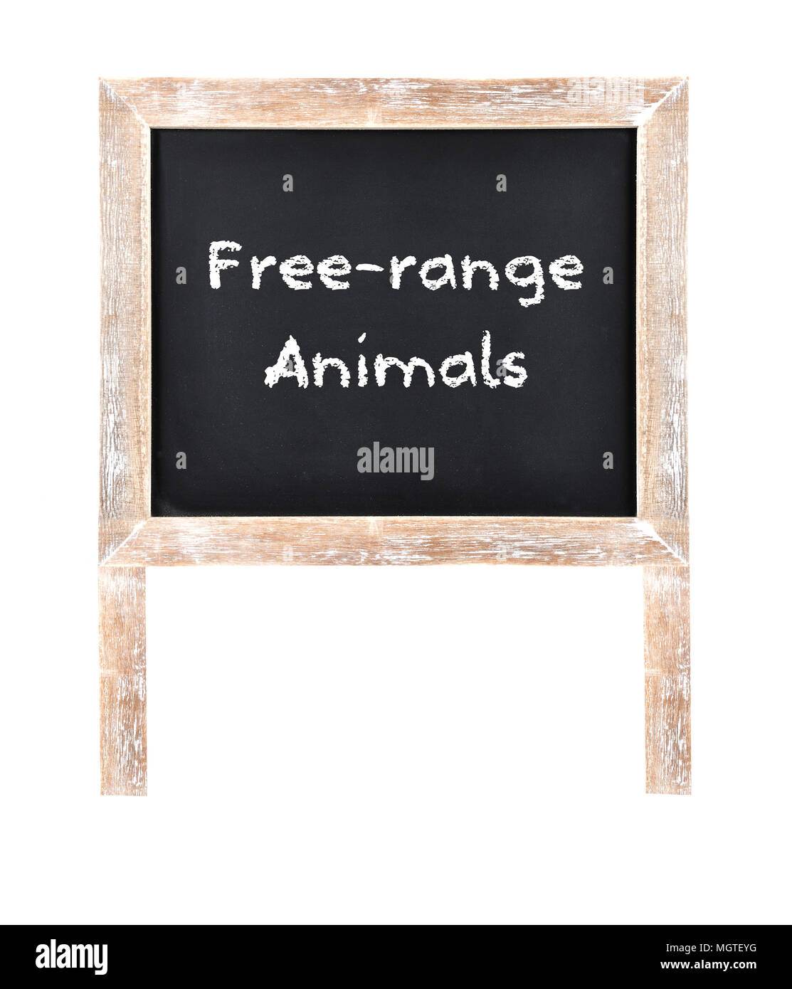 Warning freerange animals written on chalkboard isolated Stock Photo