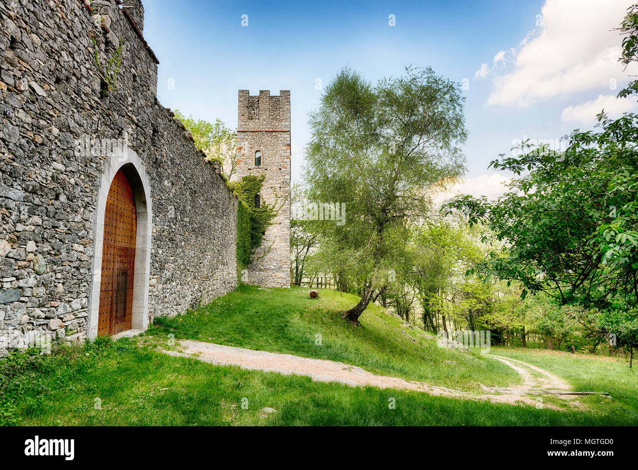 ancient fortress of Orino in the woods of the regional park Campo dei Fiori Varese Stock Photo