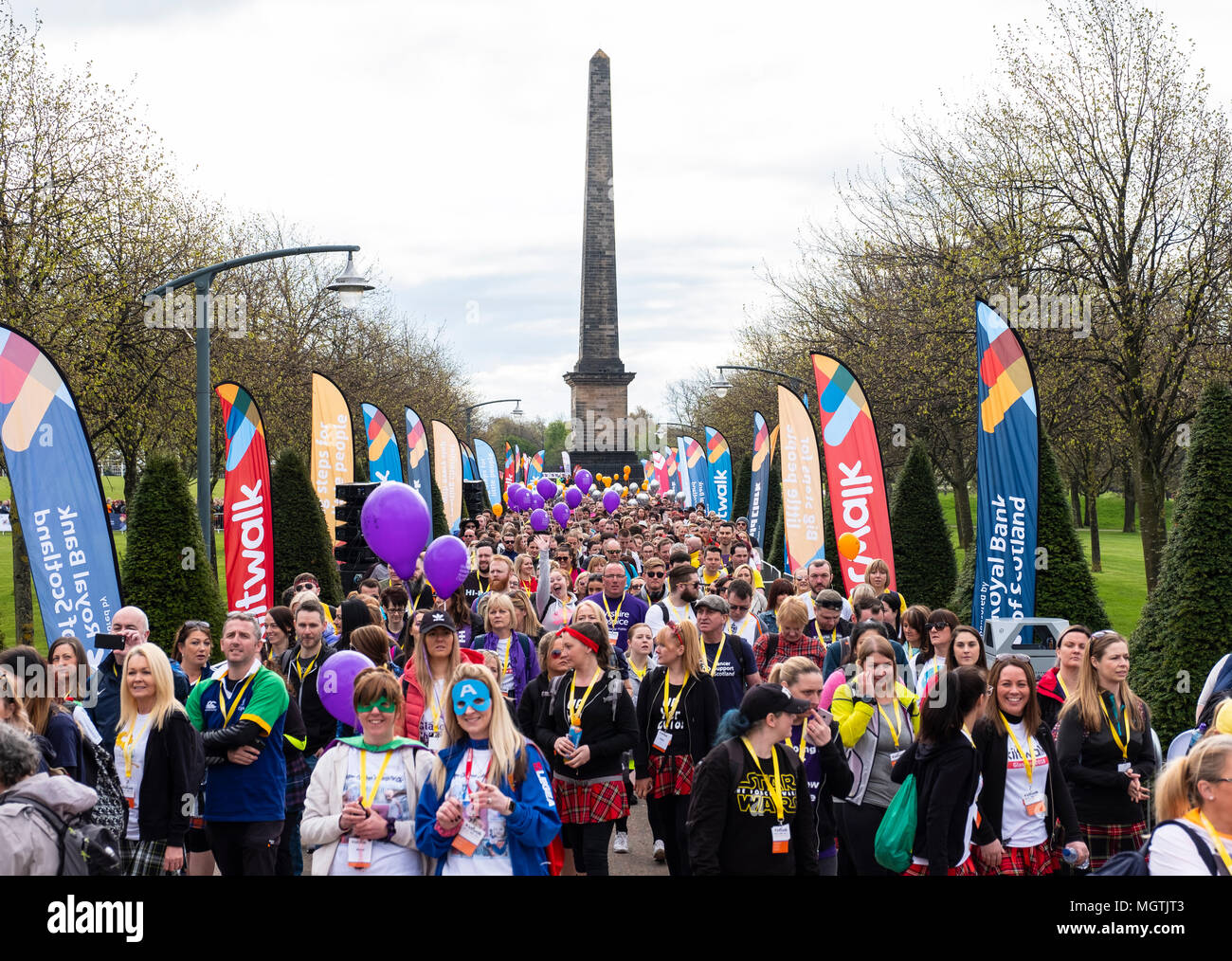 Glasgow, UK. 29 April, 2018. Start of Kiltwalk 2018 at Glasgow Green in
