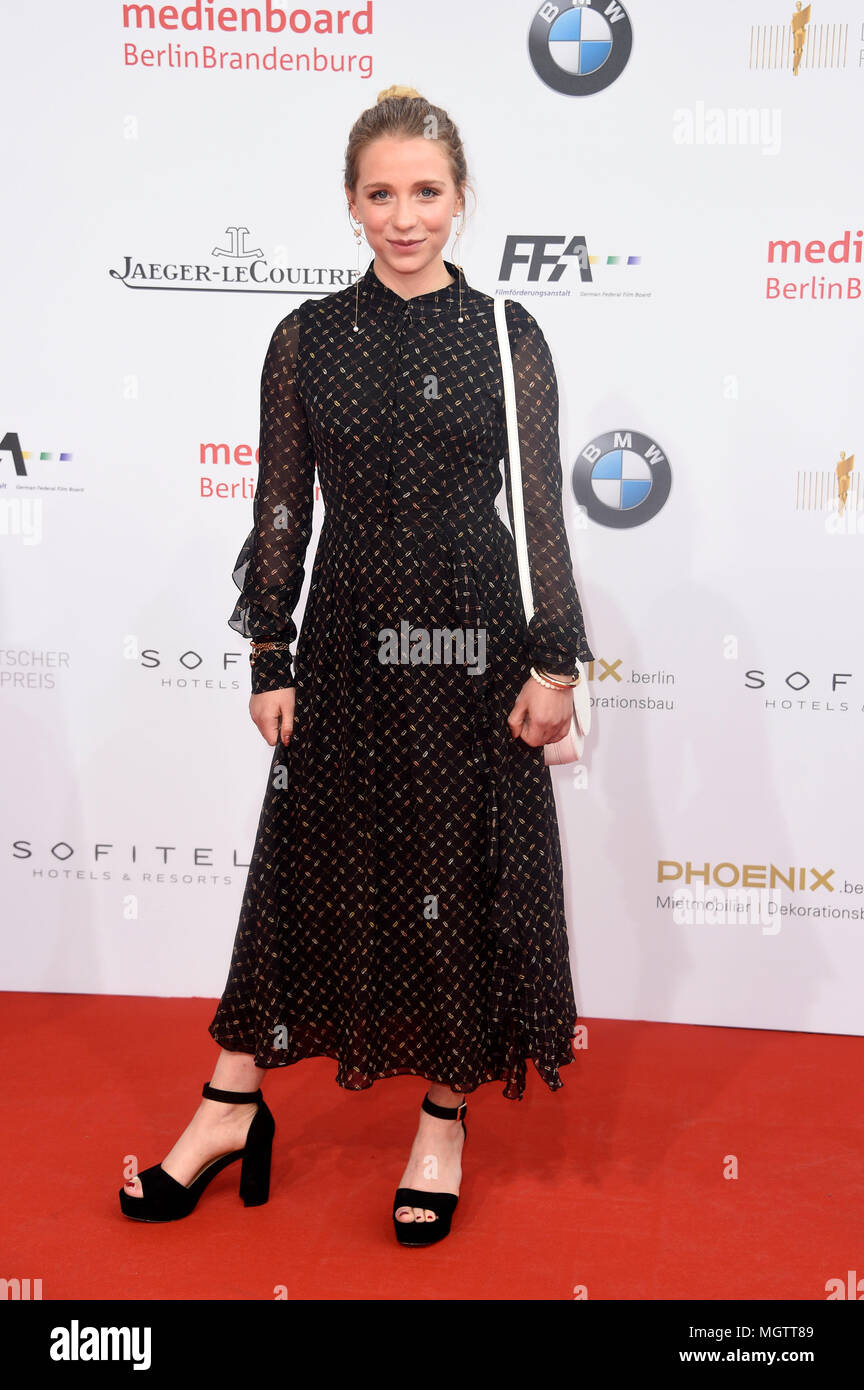 Berlin, Germany. 27th Apr, 2018. Berlin, Germany. 27th Apr, 2018. Anna Lena Klenke at the presentation of the German Film Award 2018 in the Messe Berlin. Berlin, 27.04.2018 | usage worldwide Credit: dpa/Alamy Live News Credit: dpa picture alliance/Alamy Live News Stock Photo