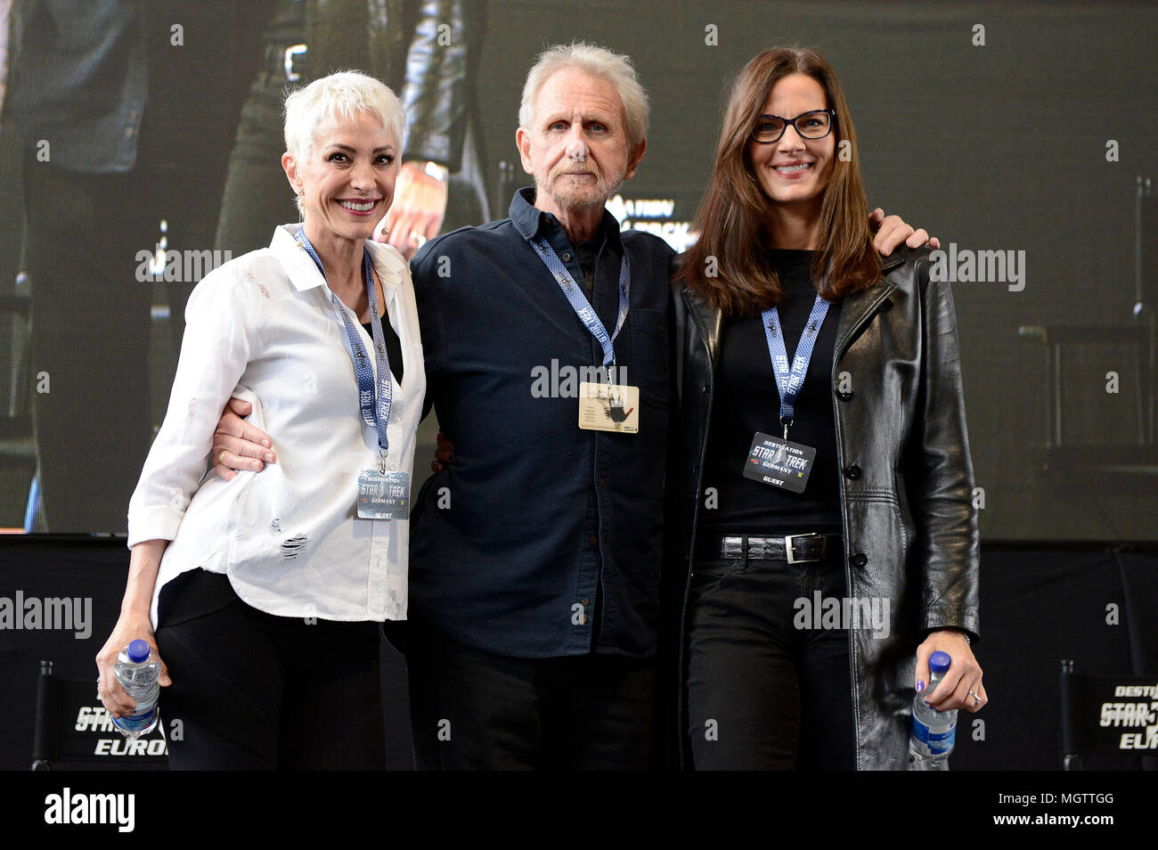 Dortmund, Germany. 27th Apr, 2018. Nana Visitor, Rene Auberjonis and Terry Farrell at the Destination Star Trek Germany Convention in the Westfalenhalle. Dortmund, 27.04.2018 | usage worldwide Credit: dpa picture alliance/Alamy Live News Stock Photo