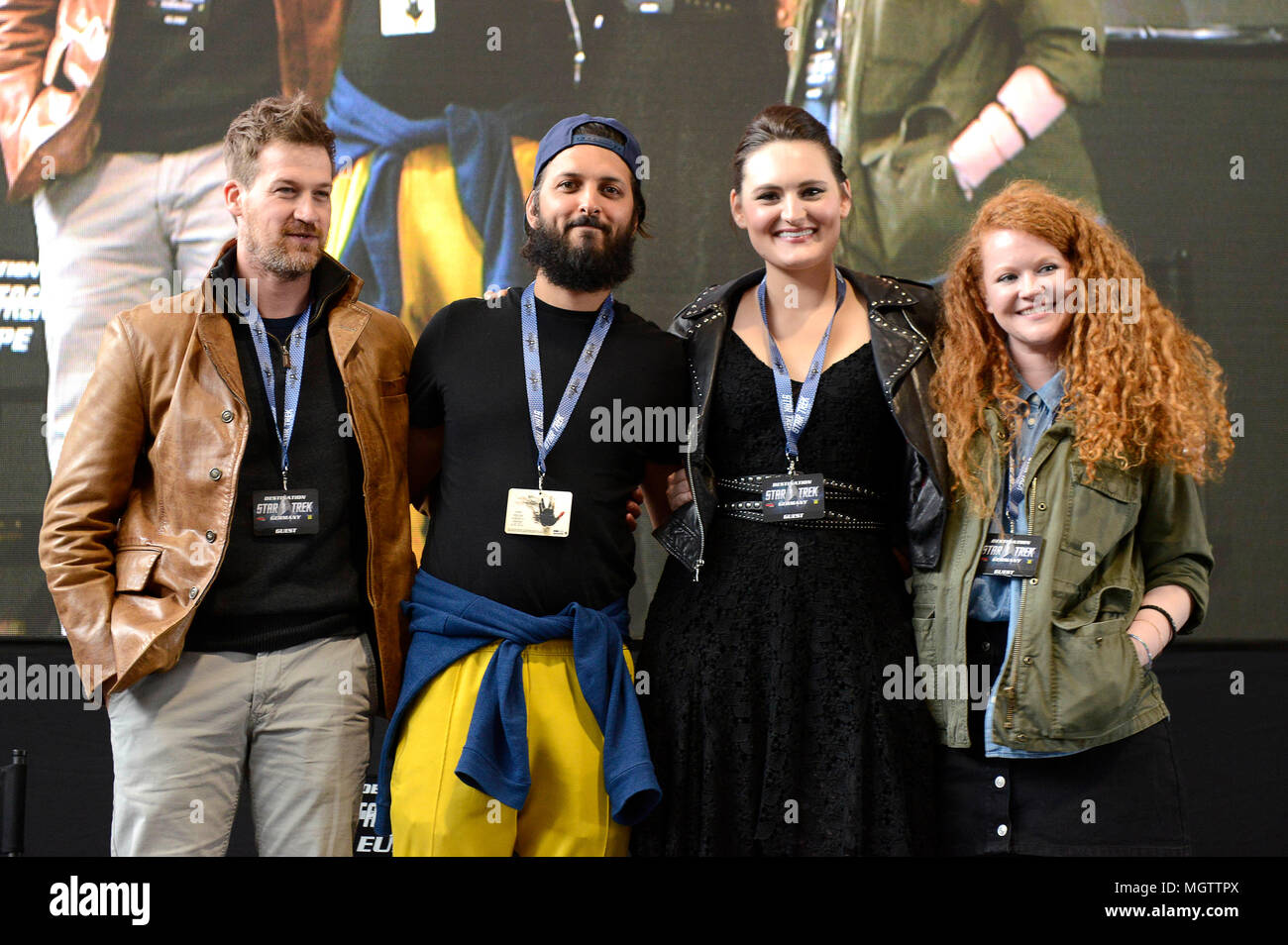 Dortmund, Germany. 27th Apr, 2018. Kenneth withchell, Shazad Latif, Mary Chieffo and Mary Wiseman at the Destination Star Trek Germany Convention in the Westfalenhalle. Dortmund, 27.04.2018 | usage worldwide Credit: dpa picture alliance/Alamy Live News Stock Photo