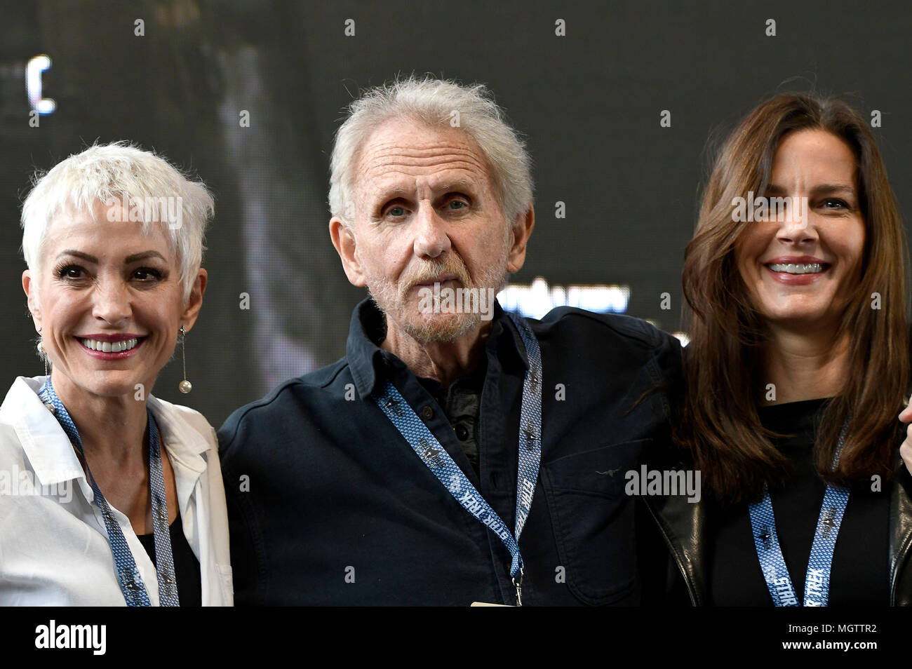 Dortmund, Germany. 27th Apr, 2018. Nana Visitor, Rene Auberjonis and Terry Farrell at the Destination Star Trek Germany Convention in the Westfalenhalle. Dortmund, 27.04.2018 | usage worldwide Credit: dpa picture alliance/Alamy Live News Stock Photo