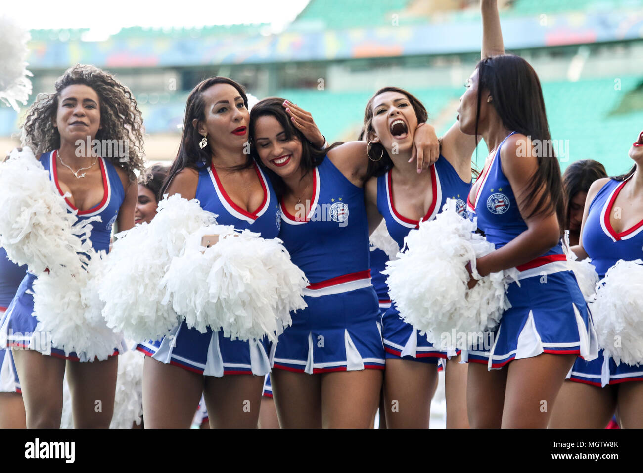 Salvador, Brazil. 29th Apr, 2018. Cheerleaders from Bahia during Atlético x  PR, held this Sunday (29) in a game valid for the 3rd round of the Brazilian  Championship of 2018. At the