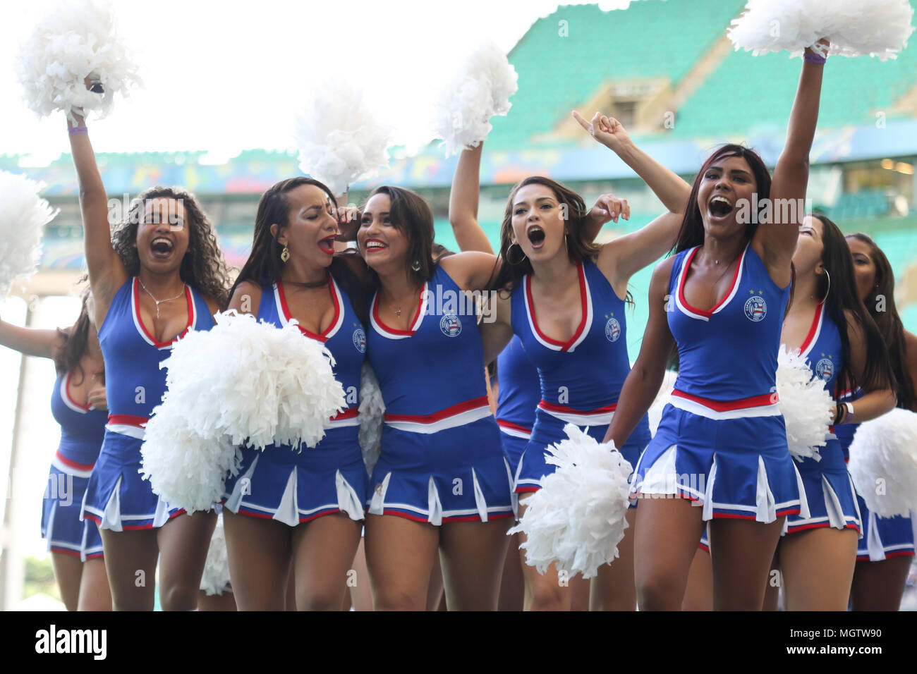 Salvador, Brazil. 29th Apr, 2018. Cheerleaders from Bahia during Atlético x  PR, held this Sunday (29) in a game valid for the 3rd round of the Brazilian  Championship of 2018. At the