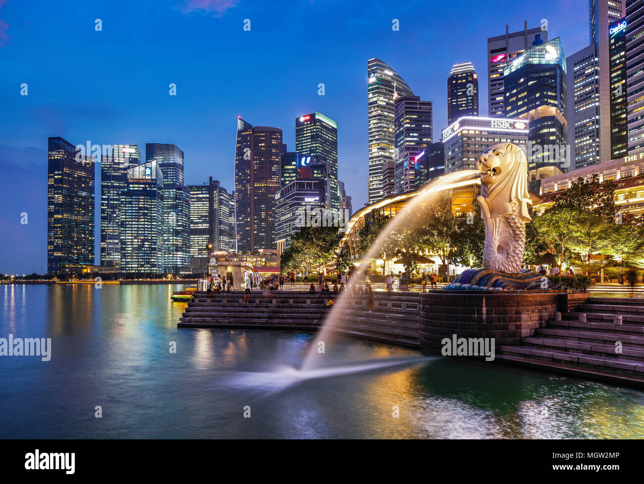 The statue of the Merlion in Merlion Park, Singapore. Stock Photo