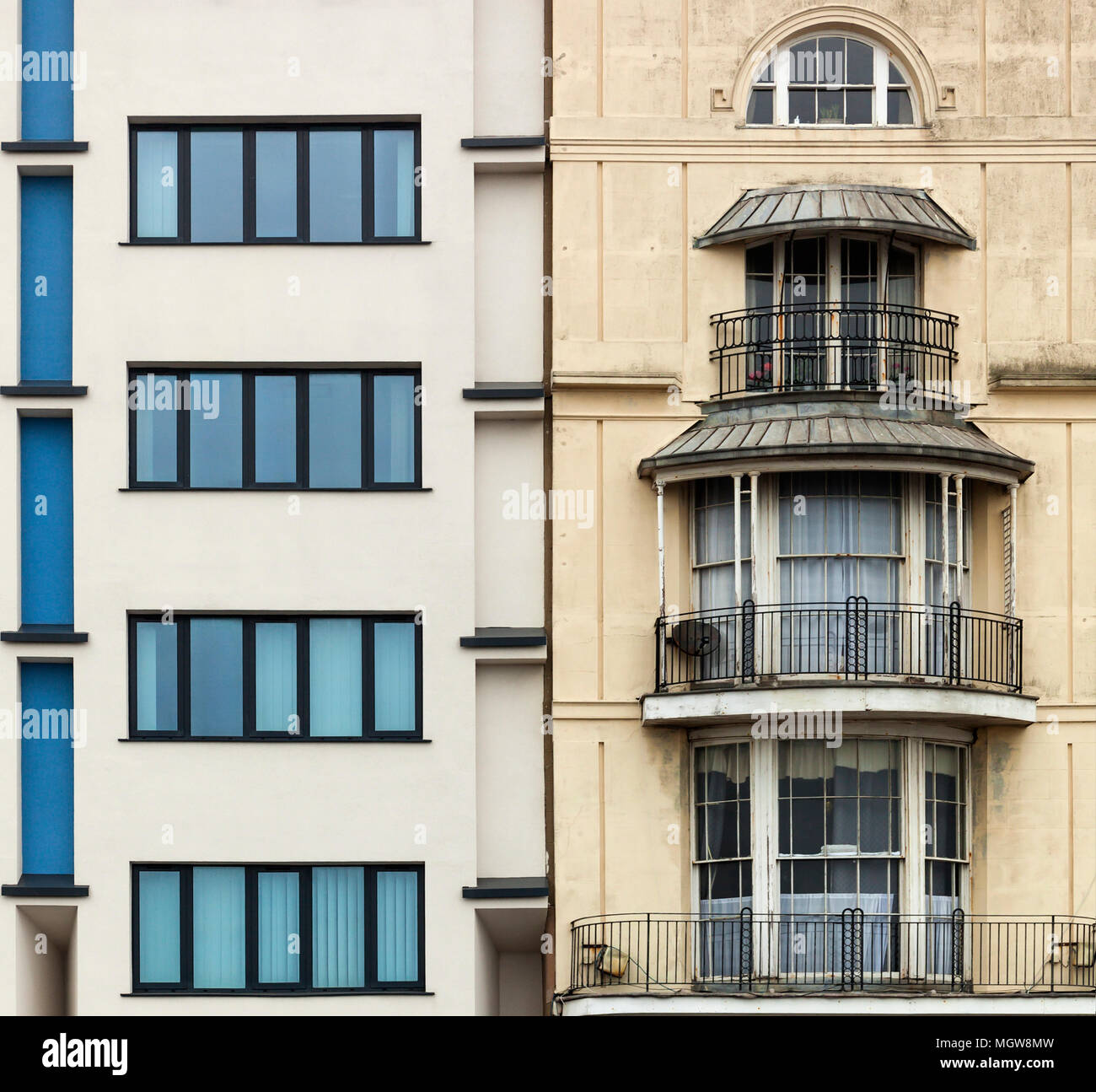 Georgian and modern architecture buildings side by side. Stock Photo