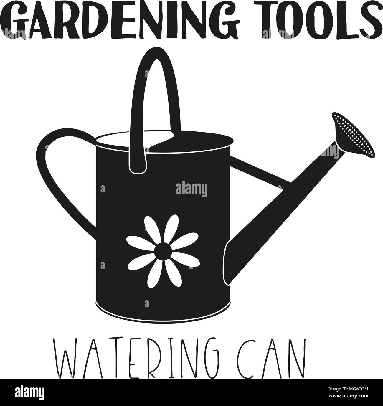 Black and white watering can silhouette. Garden tool vector illustration  gift card certificate sticker, badge, sign, stamp, logo, label, icon,  poster Stock Vector Image & Art - Alamy