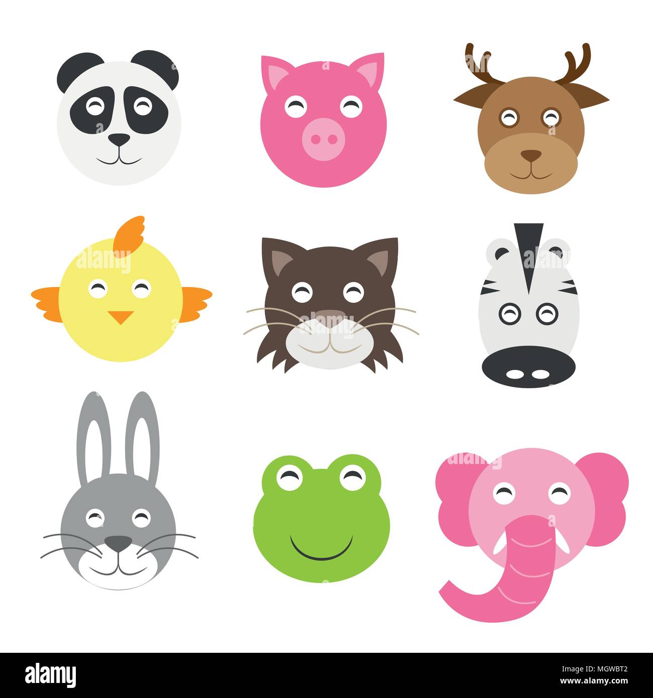 Cute cartoon animals head round shape in flat style Stock Vector Image & Art - Alamy Cute cartoon animals head round shape in flat style Stock Vector Image & Art - Alamy