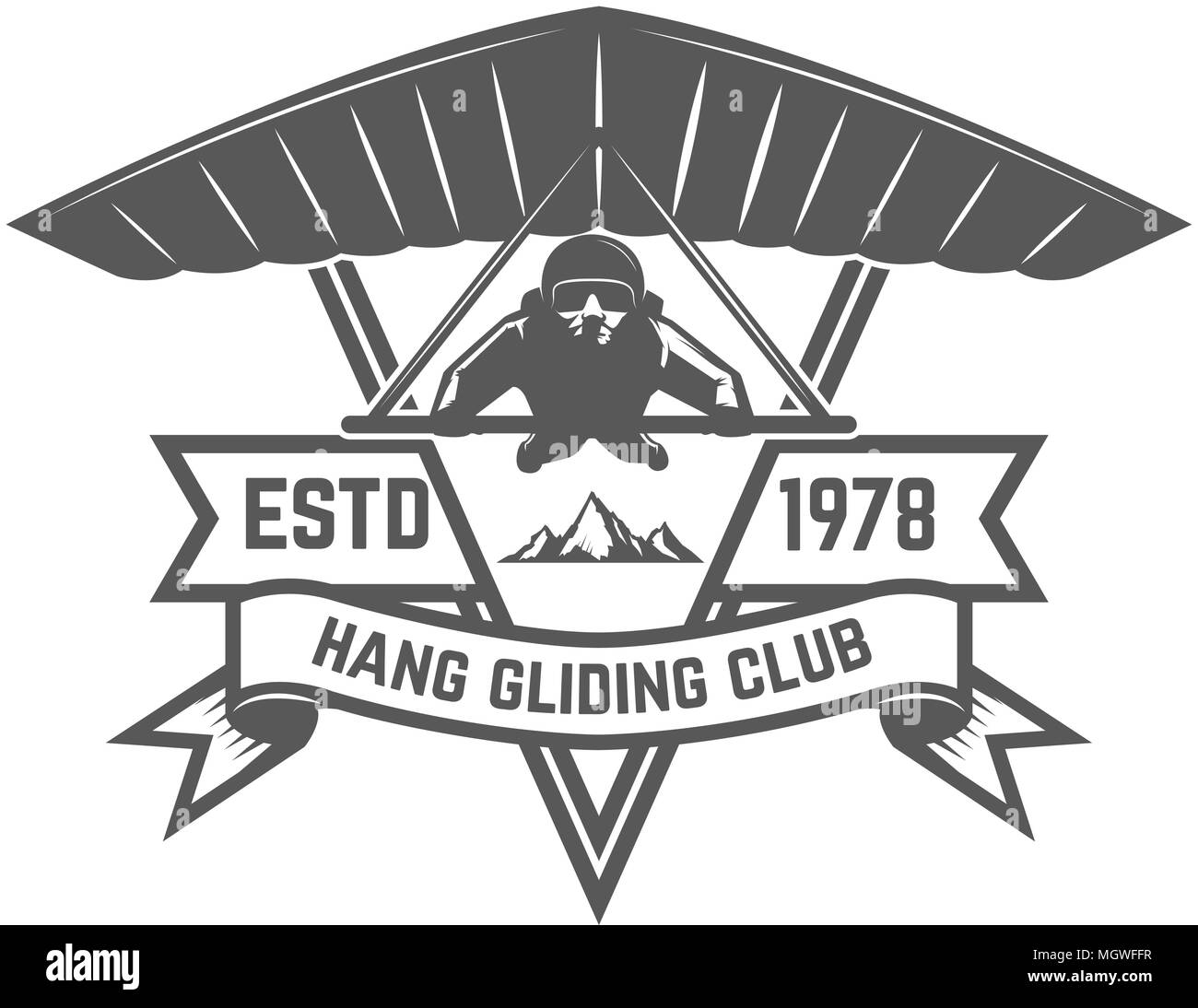 Hang gliding club emblem template. Design element for logo, label