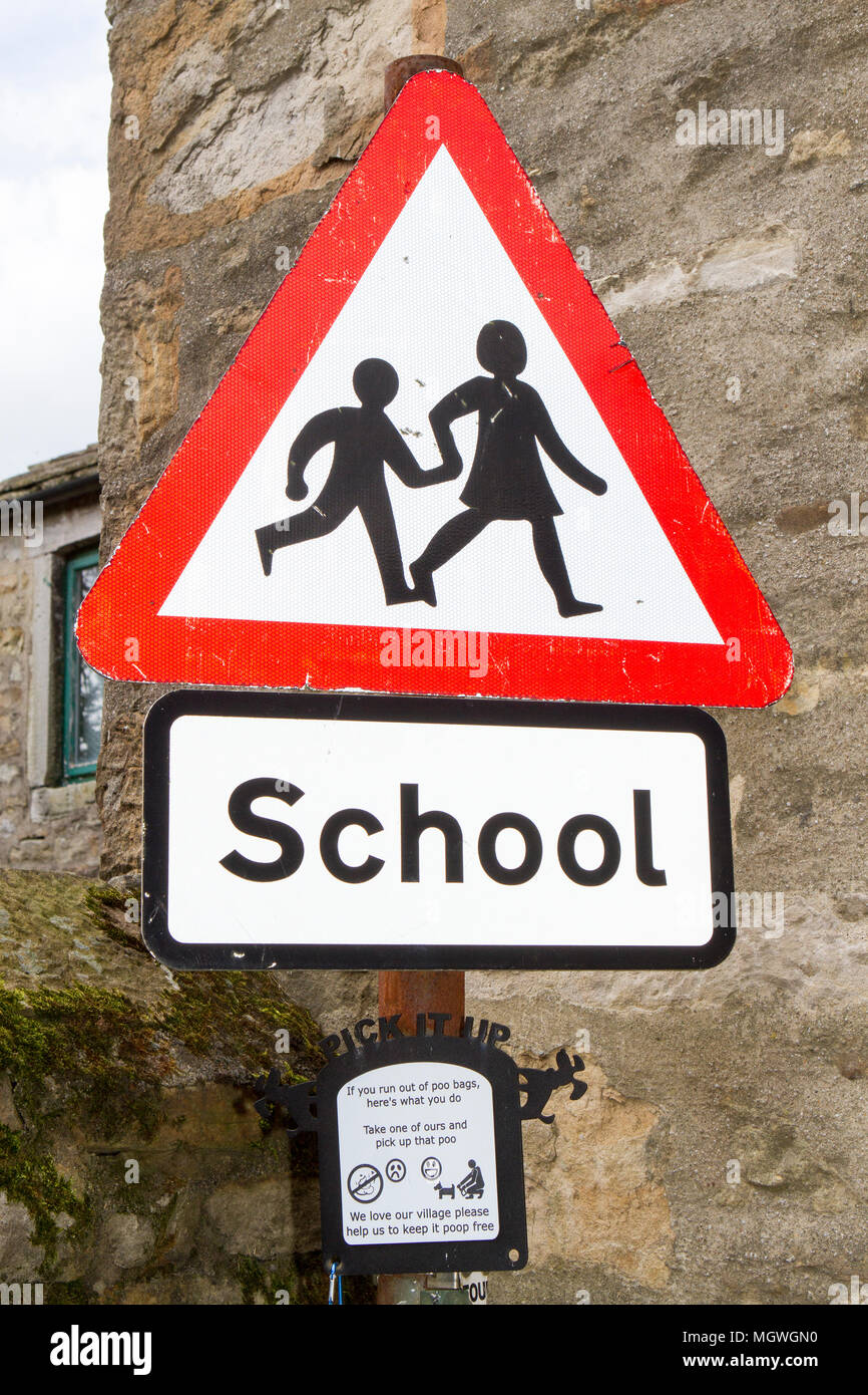 school children sign on roadside Stock Photo