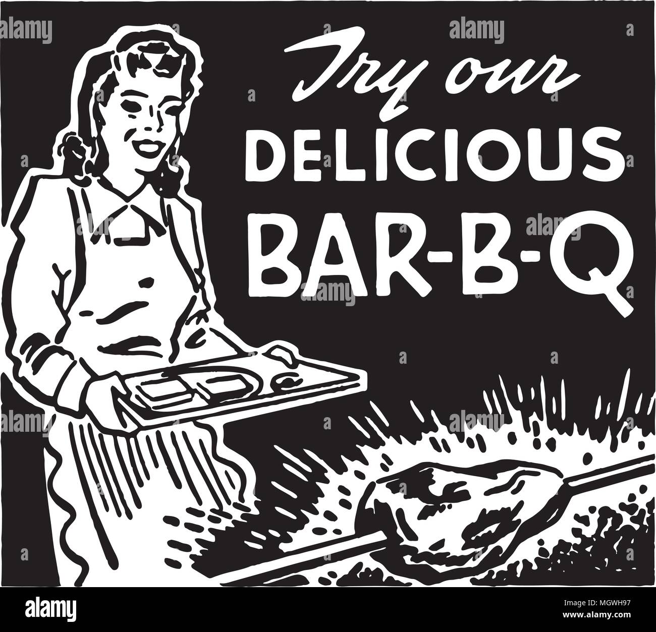 Try Our Delicious Bar-B-Q - Retro Ad Art Banner Stock Vector