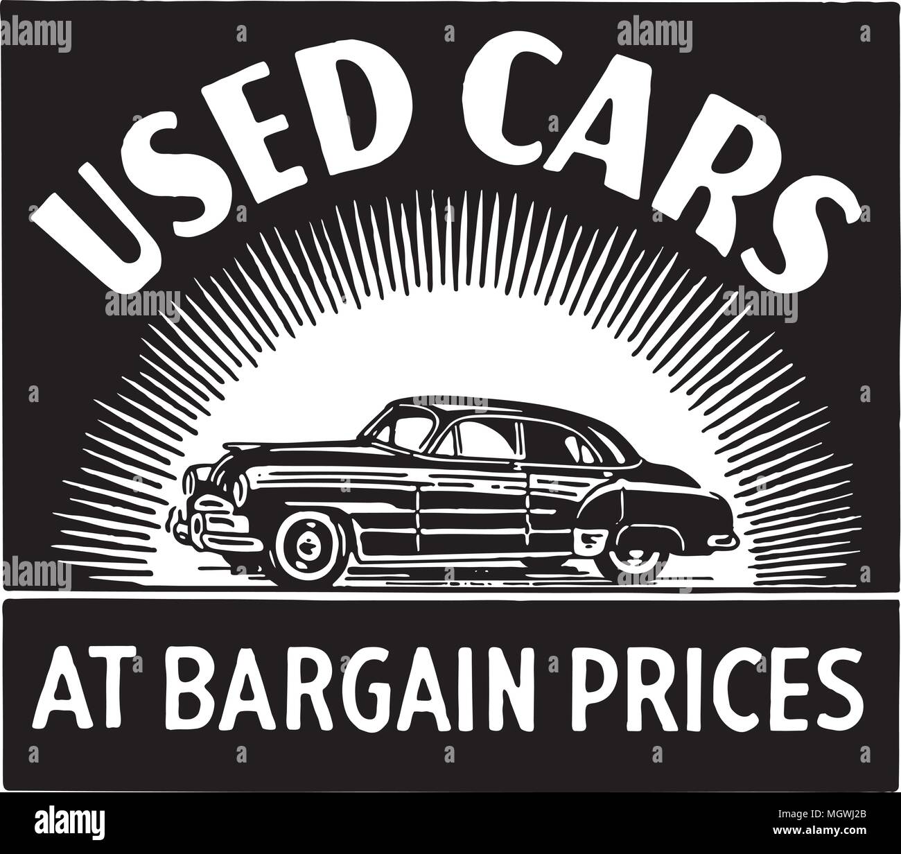 Used Cars At Bargain Prices Retro Ad Art Banner Stock Vector Image