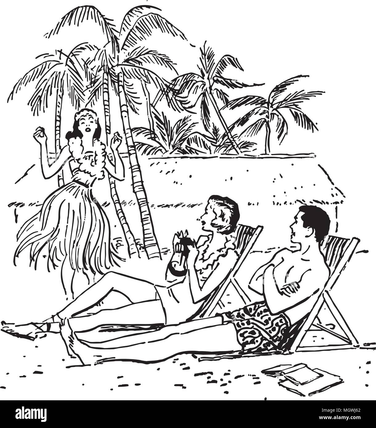 Vacation Paradise - Retro Clipart Illustration Stock Vector