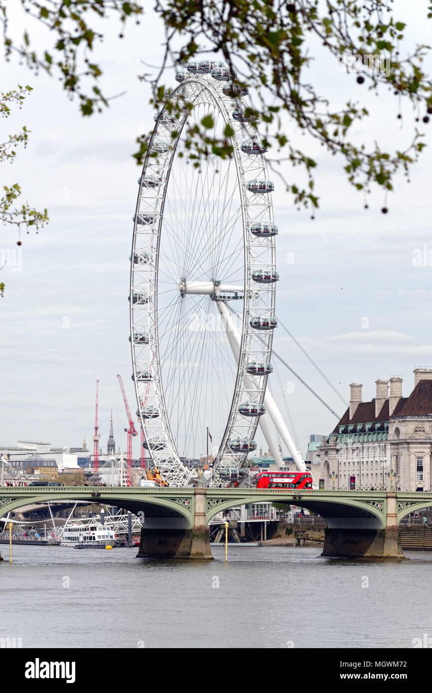 The London Wheel and Westminster Bridge, central London England UK