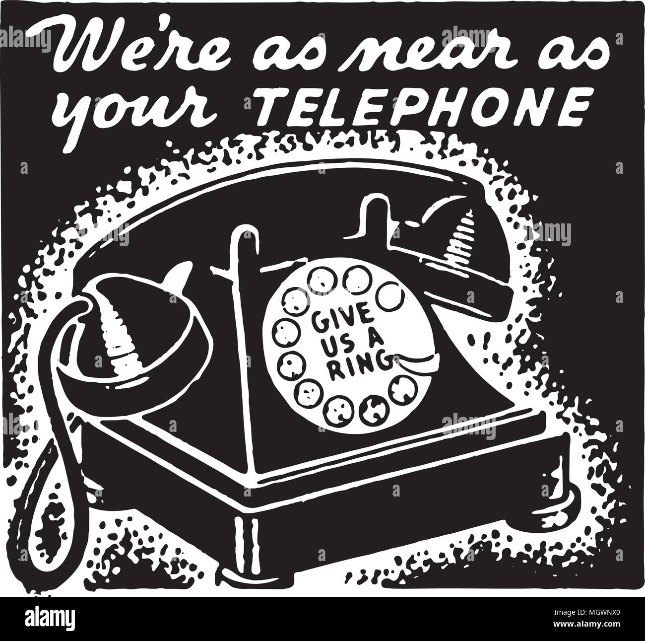 Were As Near As Your Telephone - Retro Ad Art Banner Stock Vector