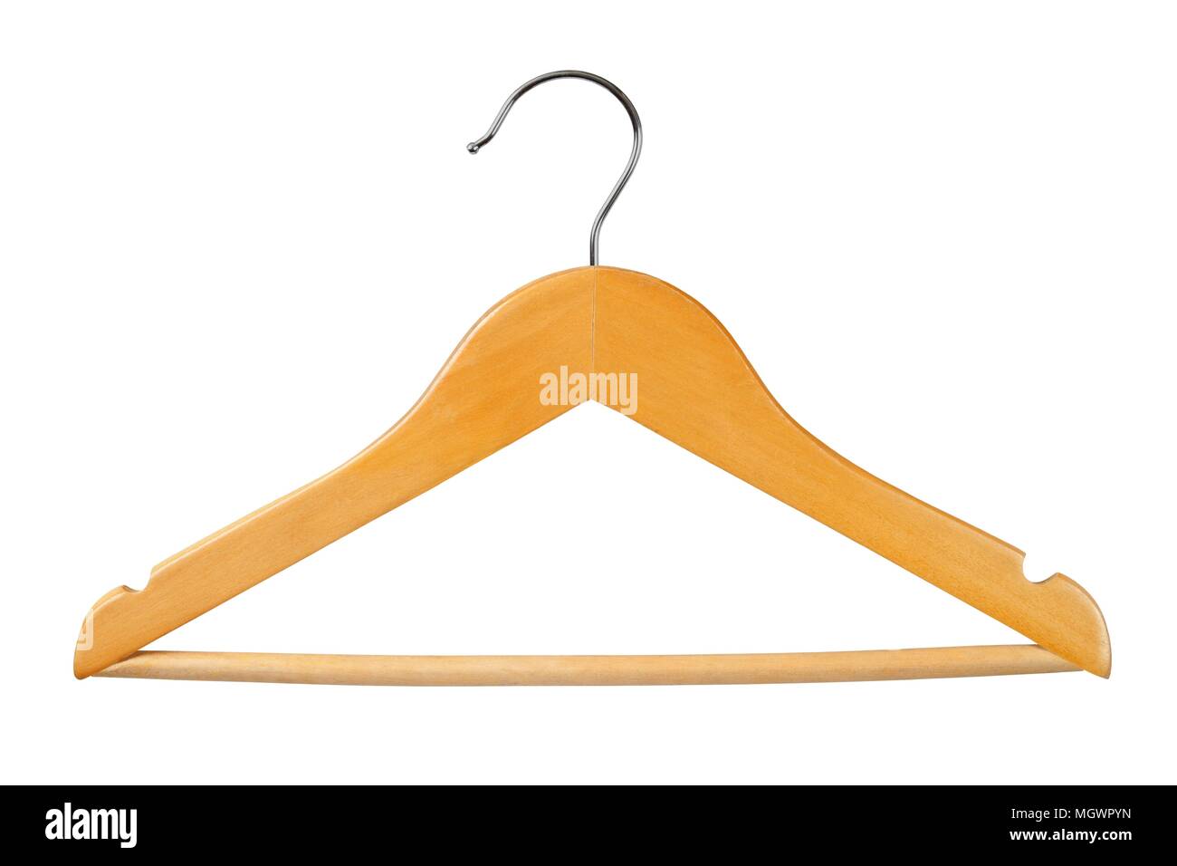 Wooden clothes  hanger isolated on white background Stock Photo