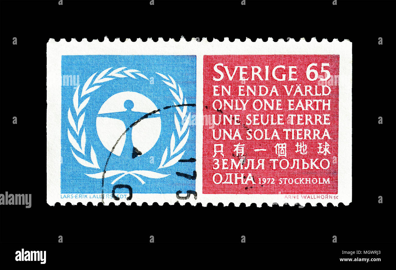 Cancelled postage stamp printed by Sweden, that shows Emblem and writing  Only one Earth, circa 1972 Stock Photo - Alamy