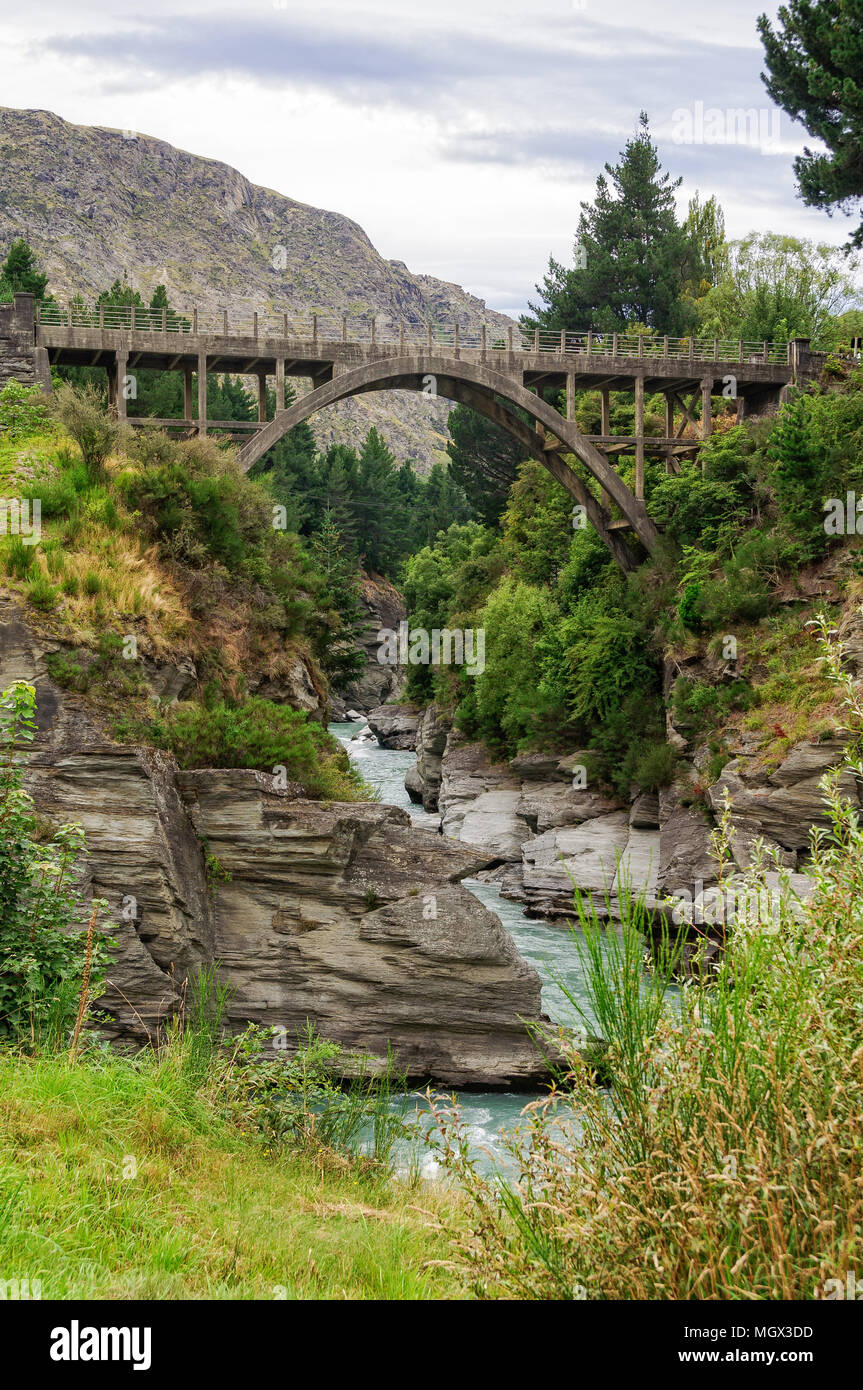 Edith Cavell Bridge over the Shotover River - Queenstown, New Zealand Stock Photo