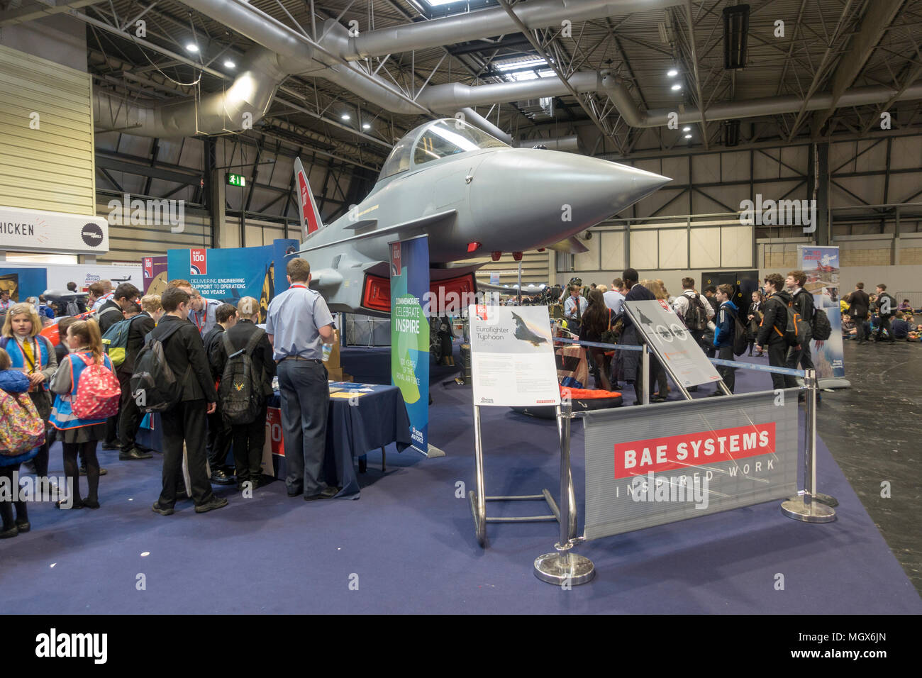 A BAE Eurofighter Typhoon mock up on display at The Big Bang Fair at the Birmingham NEC in March 2018. Stock Photo