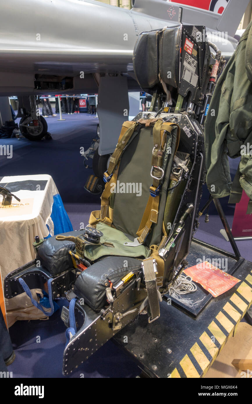 A Martin-Baker Mk 9 ejection seat from the (Martin-Baker Aircraft Company Ltd) on display at the The Big Bang Fair, Birmingham NEC (March 2018). Stock Photo