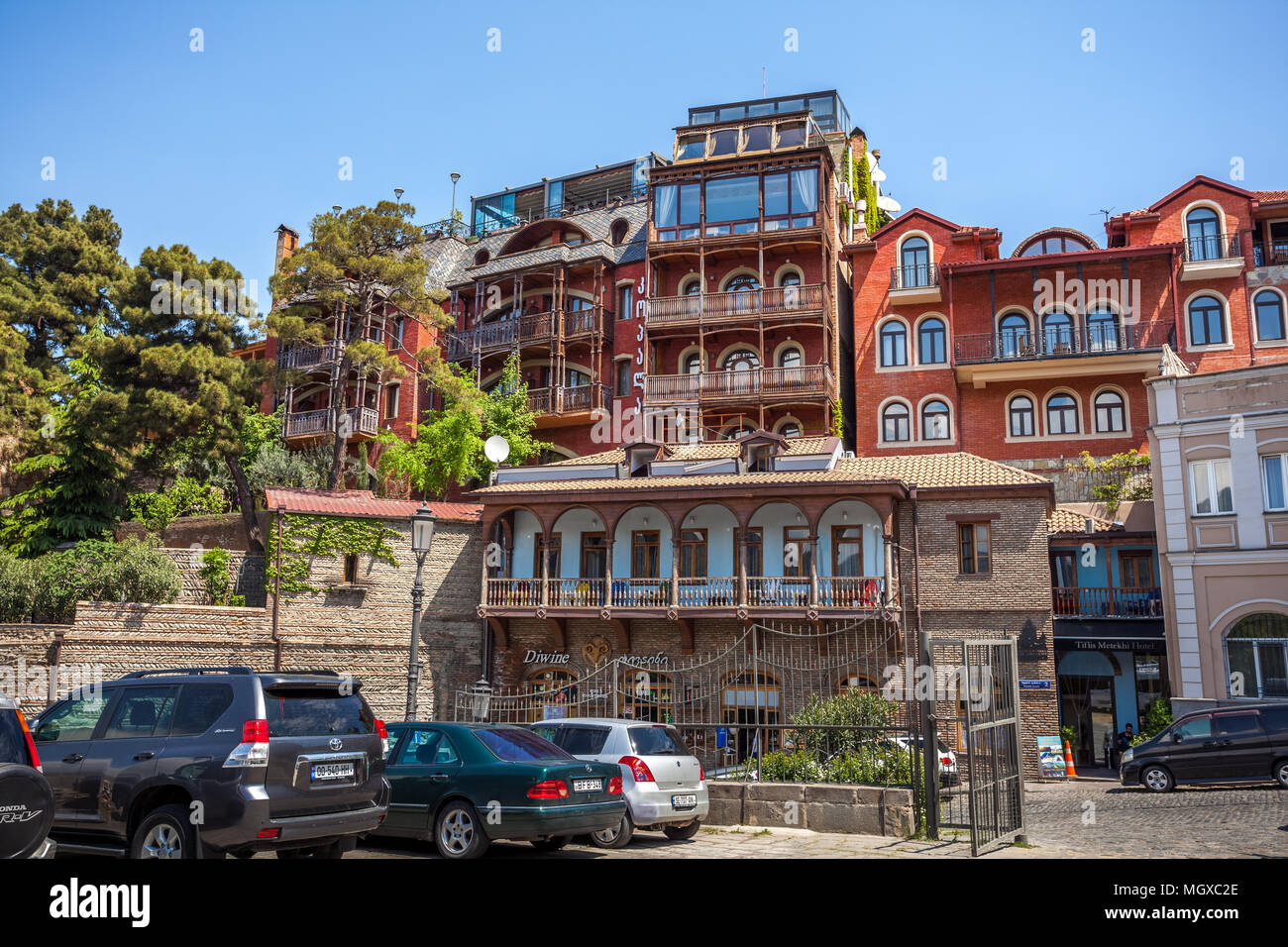 Old buildings in Avlabari district, Famous Tbilisi balconies, Georgia. Stock Photo
