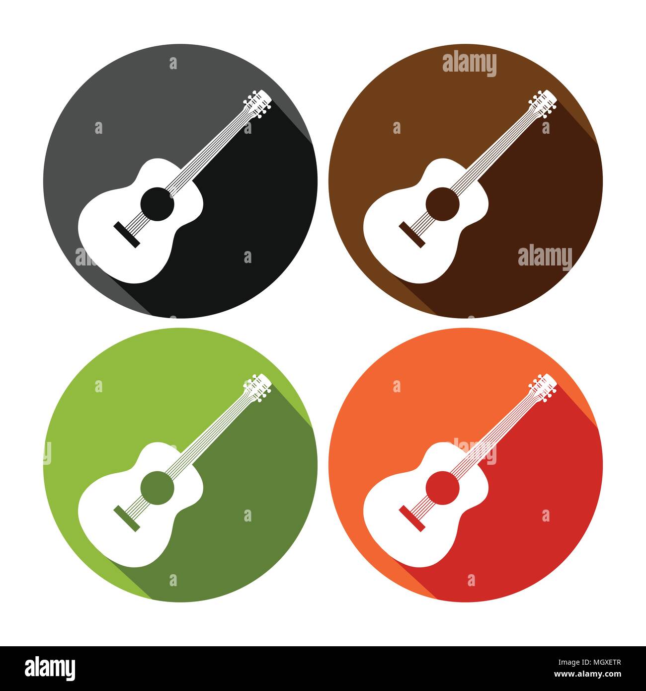 Acoustic Guitar Round Icon Vector Symbol Graphic Design Set Stock