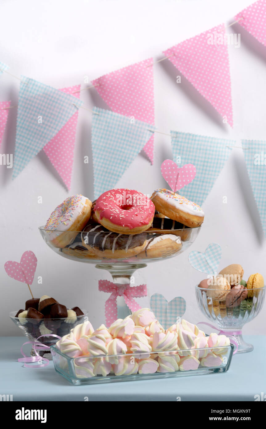 Candy Buffet With Sweets On A Wedding Reception Stock Photo