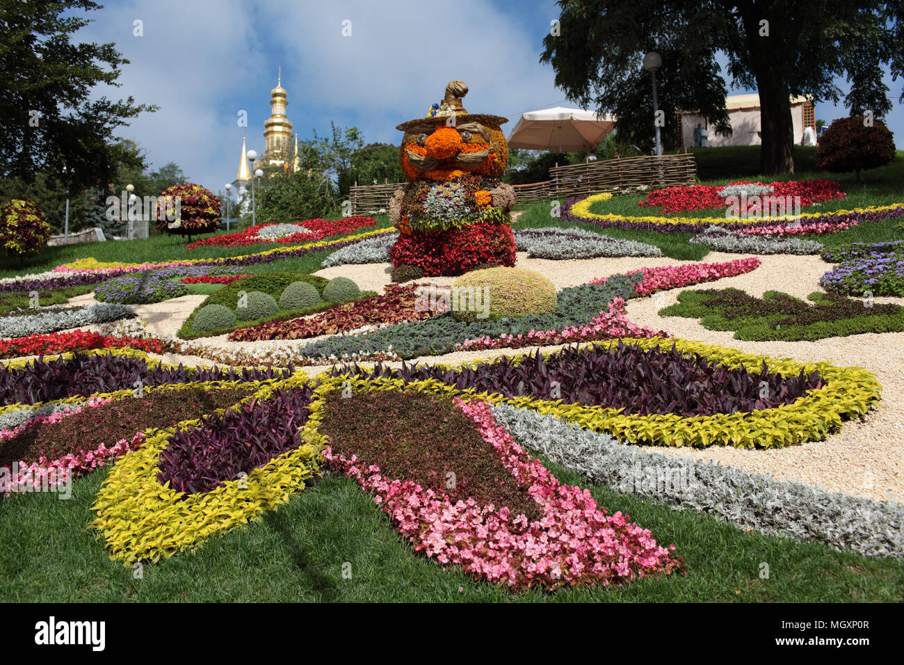 Sculptures made of flowers in the city park of Kiev, Ukraine during the