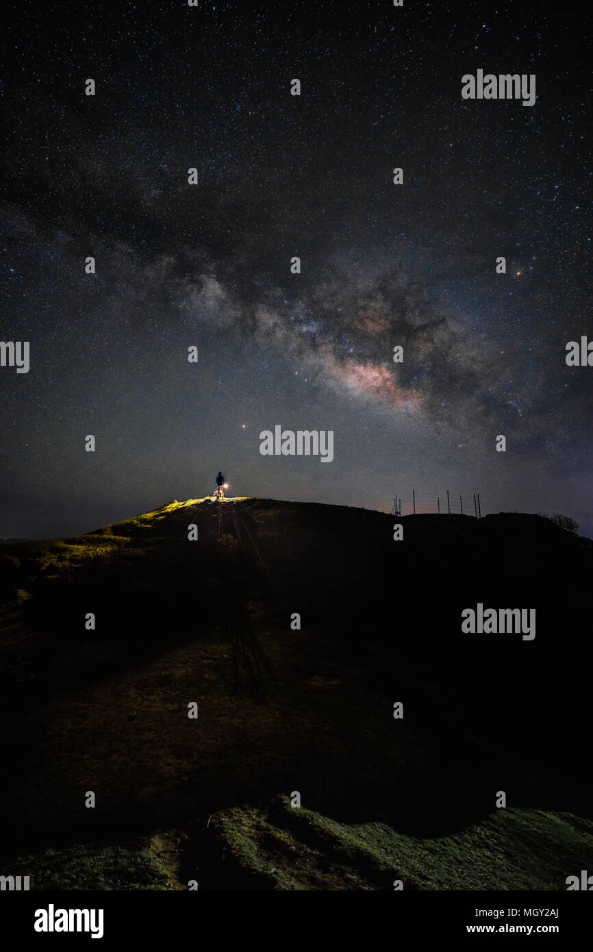 Watching the milky way rising above the horizon in the Himalayas Stock Photo