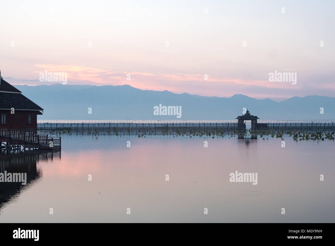 Inle Lake Myanmar at Sunrise Stock Photo