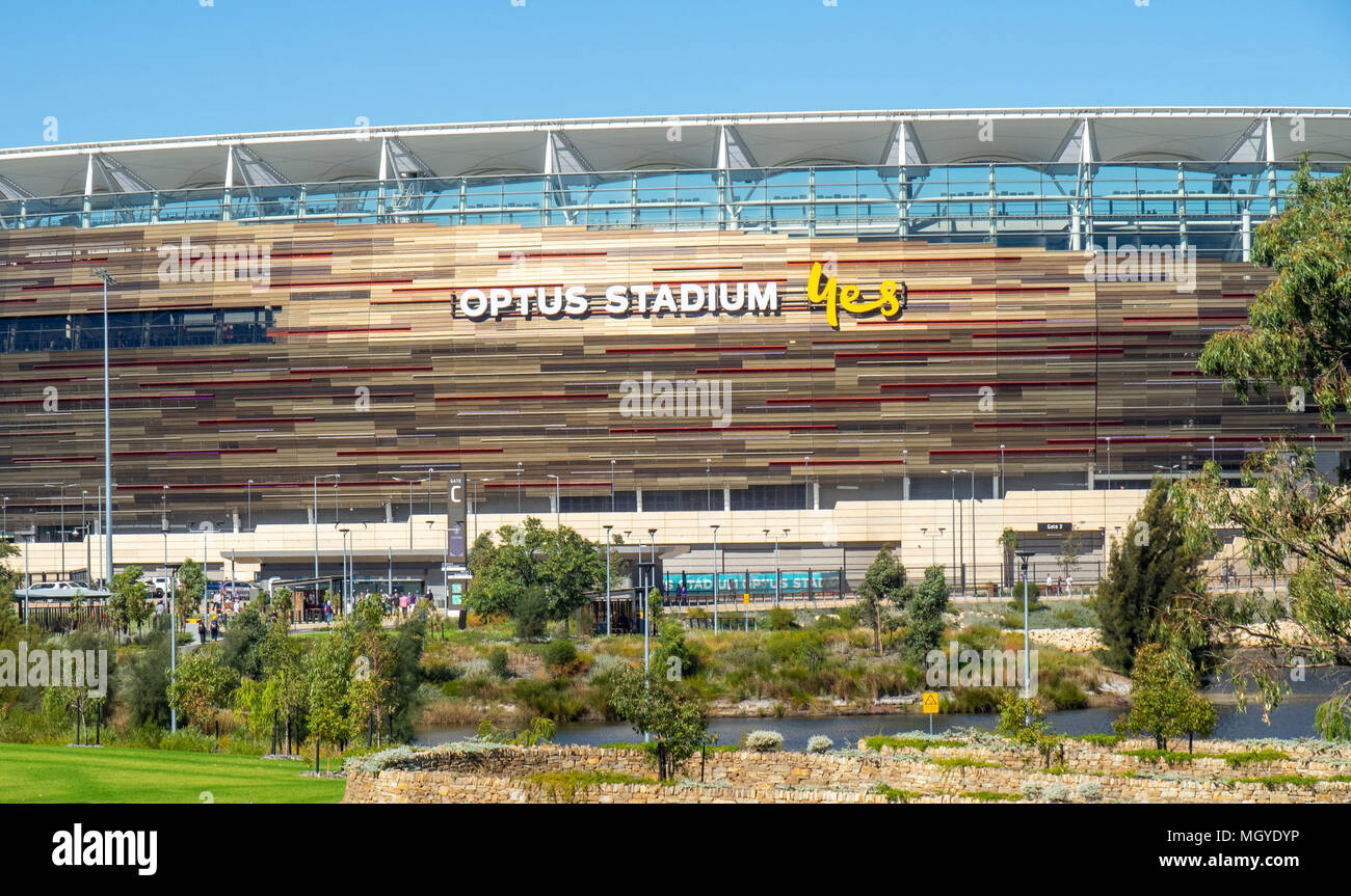 The Chevron Parkland and Optus Stadium, Perth, WA, Australia. Stock Photo