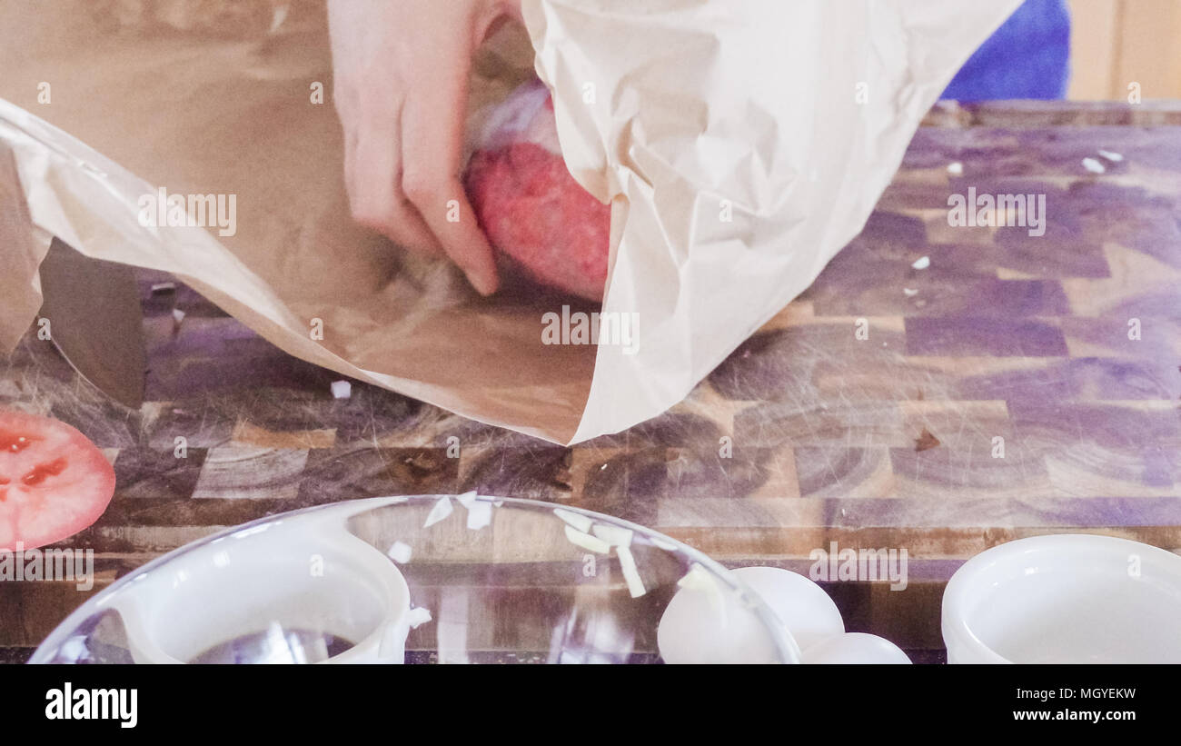 Preparing gourmet burger patties with ground beef Stock Photo Alamy
