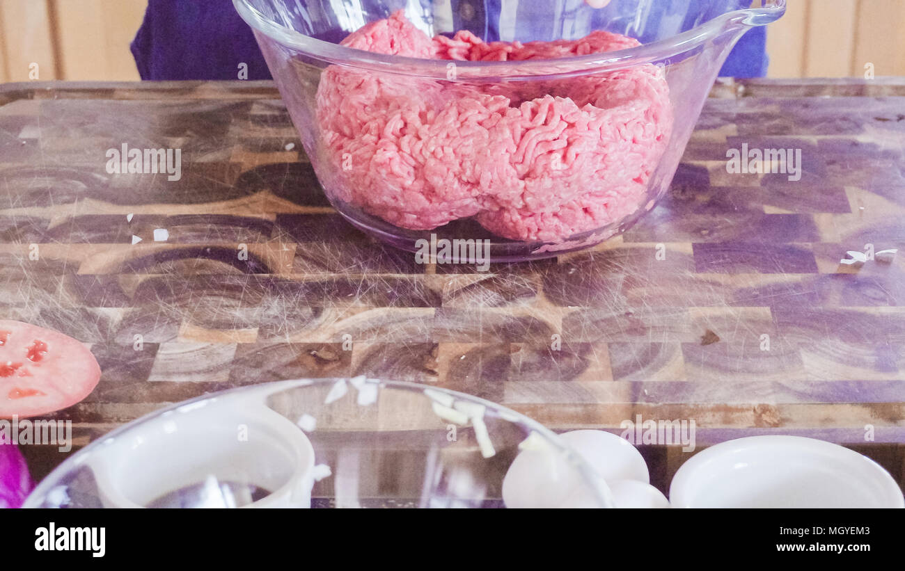 Preparing gourmet burger patties with ground beef Stock Photo Alamy