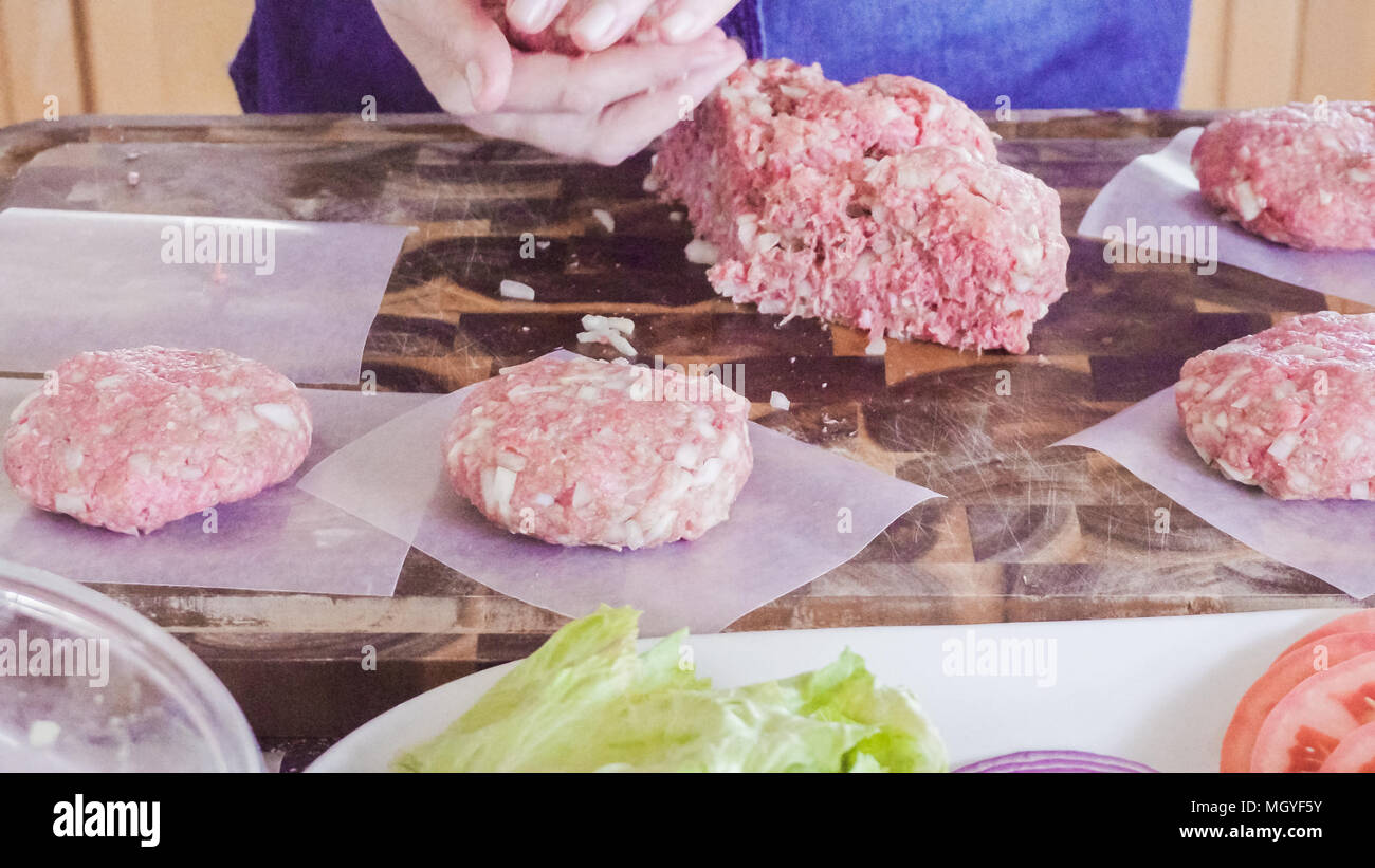 Preparing gourmet burger patties with ground beef Stock Photo Alamy