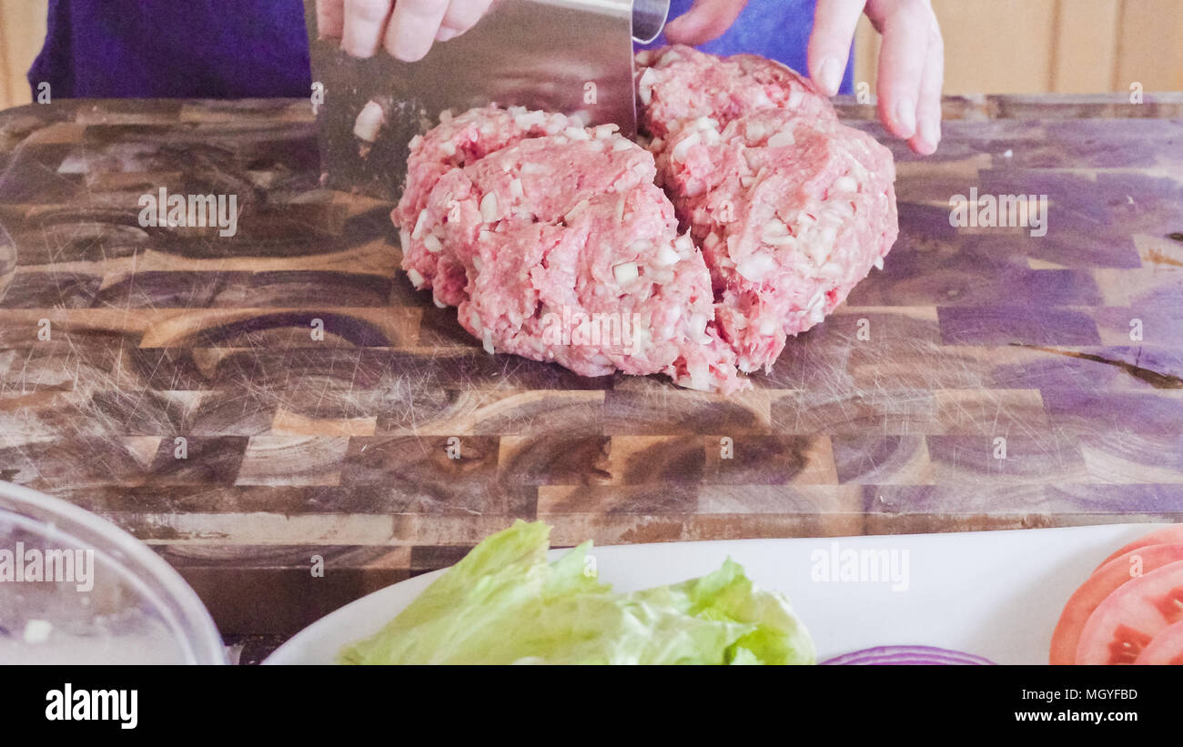 Preparing gourmet burger patties with ground beef Stock Photo Alamy