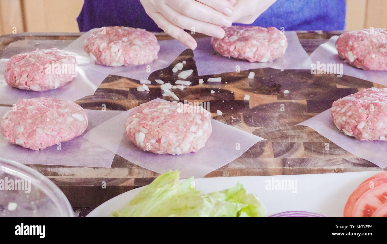 Preparing gourmet burger patties with ground beef Stock Photo Alamy