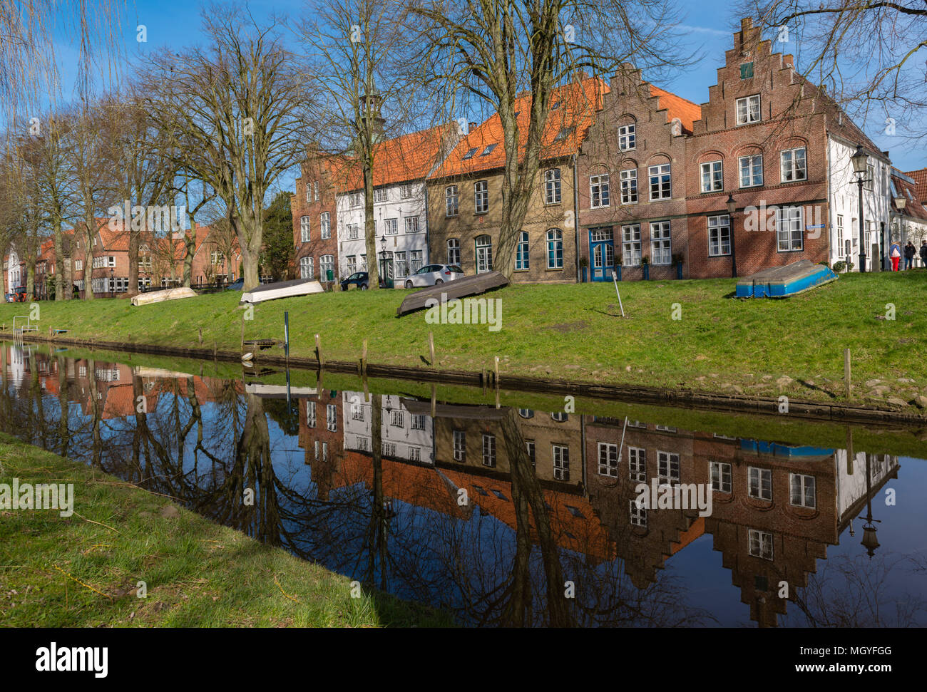 Gabled houses on the market square in the so-called 'Dutch' town with its town canals, Friedrichstadt, Schleswig-Holstein, Germany, Europe Stock Photo