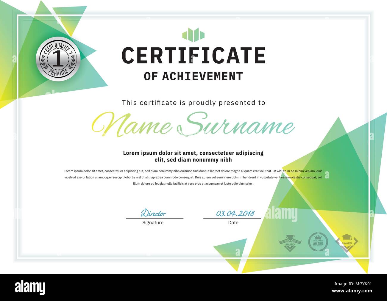 Official white certificate with green triangle design elements ... Official white certificate with green triangle design elements ...
