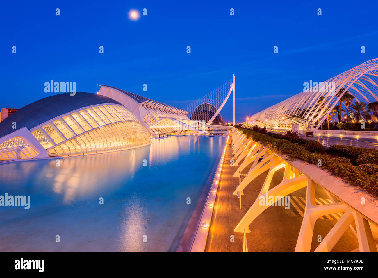 City of Arts and Sciences Complex in Valencia Spain at Dusk Stock Photo