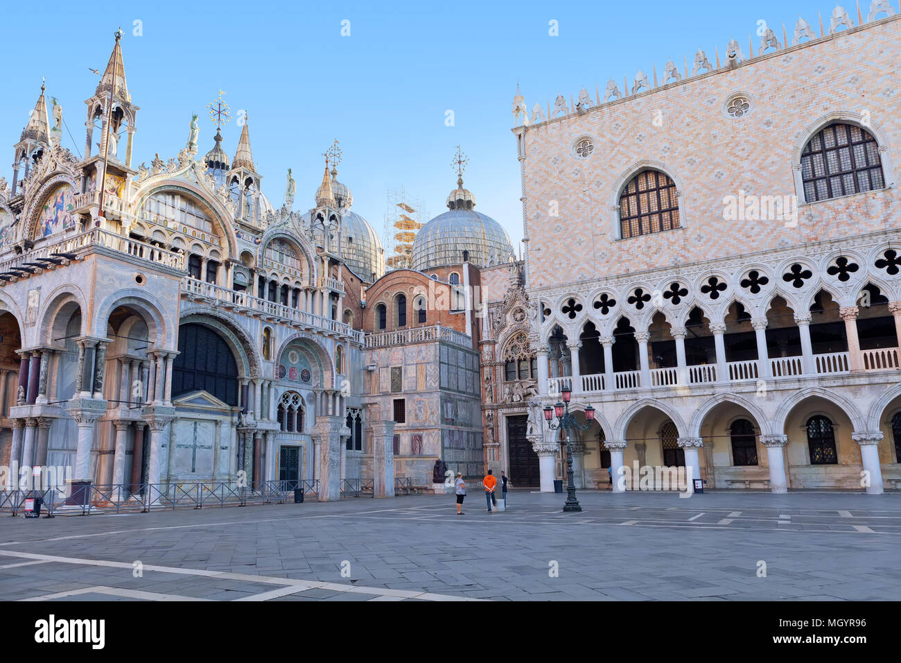 The St. Mark's Square (Piazza San Marco) with the Cathedral Basilica of Saint Mark and Doge's Palace. Venice, Italy Stock Photo