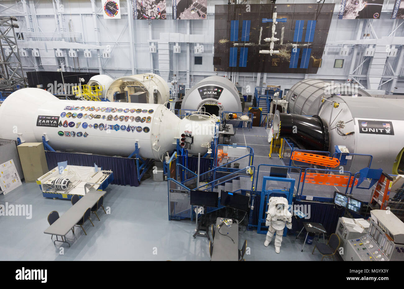 The Space Vehicle Mockup Facility for astronaut training at NASA Johnson Space Center, Houston Texas USA Stock Photo