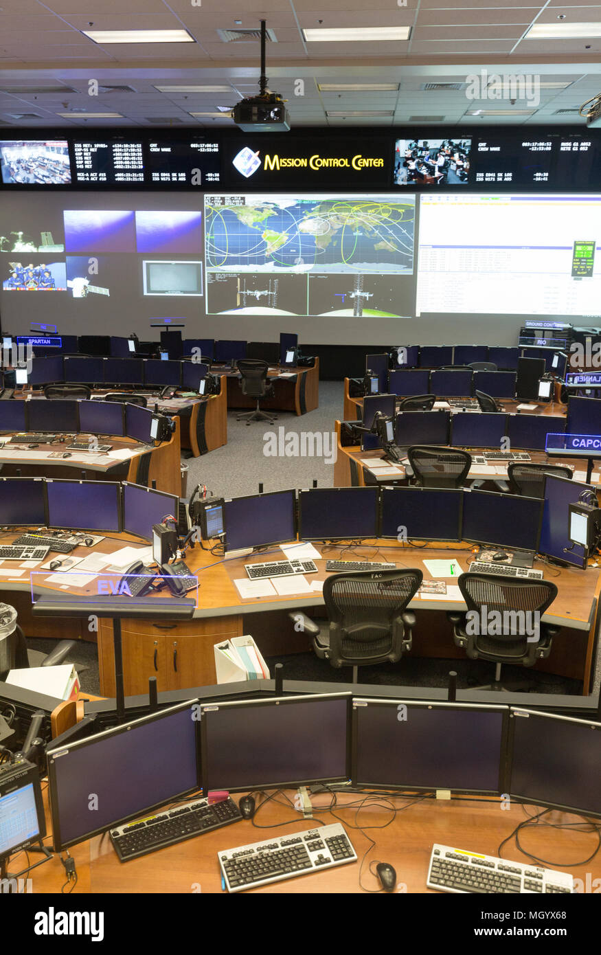 Mission Control Center, NASA Johnson Space Center, Houston, Texas USA Stock Photo