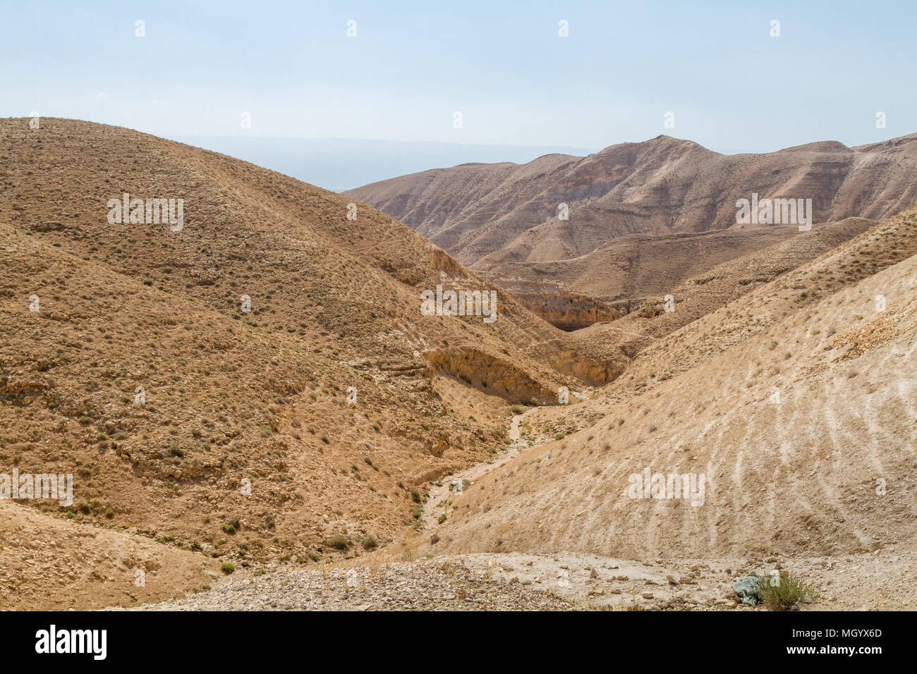 Dry riverbed near the monastery of Saint George of Choziba in Judaean Desert in the Holy Land, Israel Stock Photo