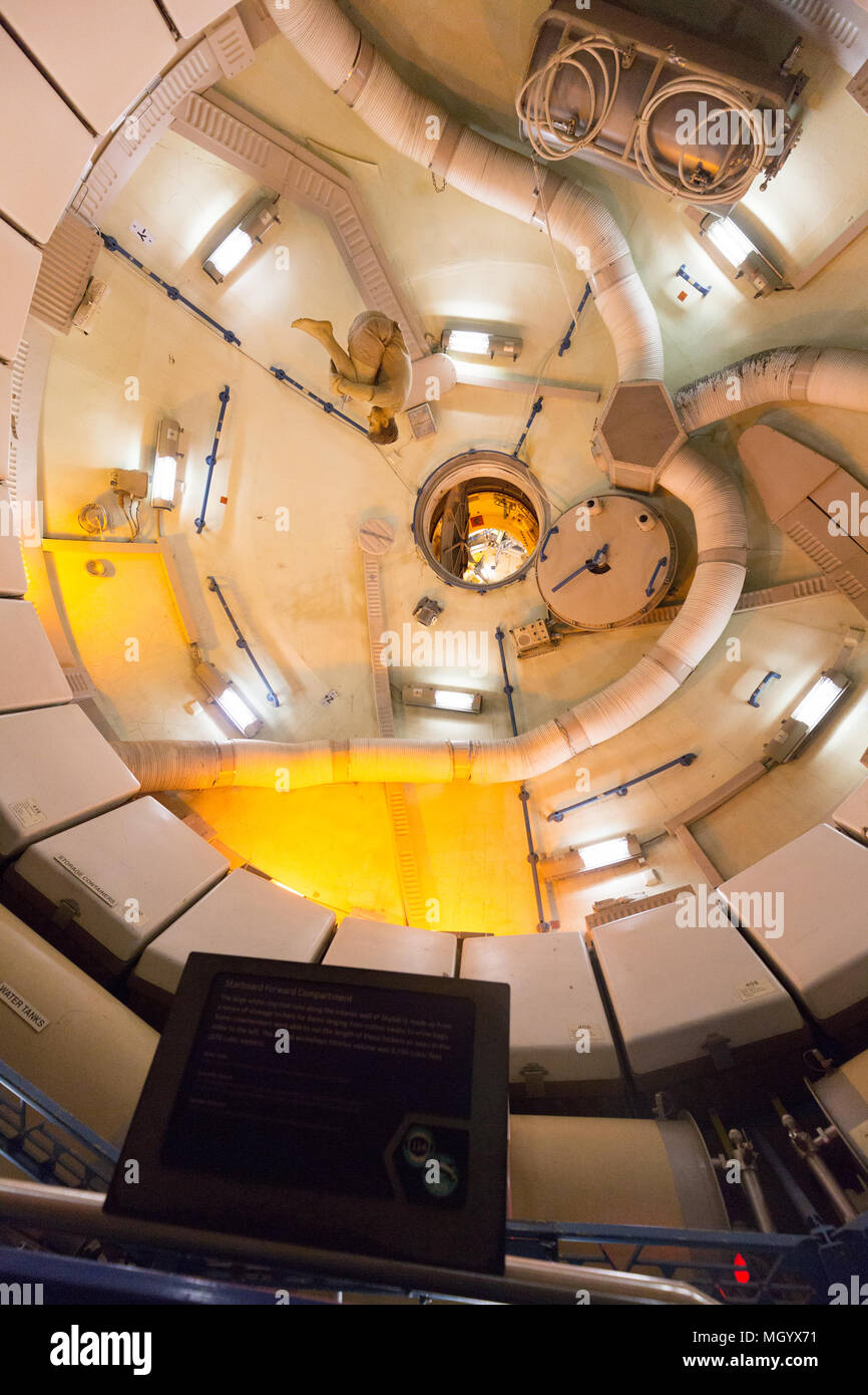 Demonstration of weightlessness in the Skylab trainer, NASA Johnson Space Centre, Houston, Texas USA Stock Photo