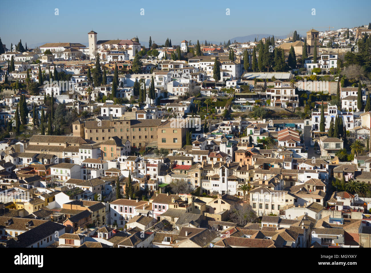 Aerial view to Albayzin from Alhambra, Granada, Spain Stock Photo - Alamy